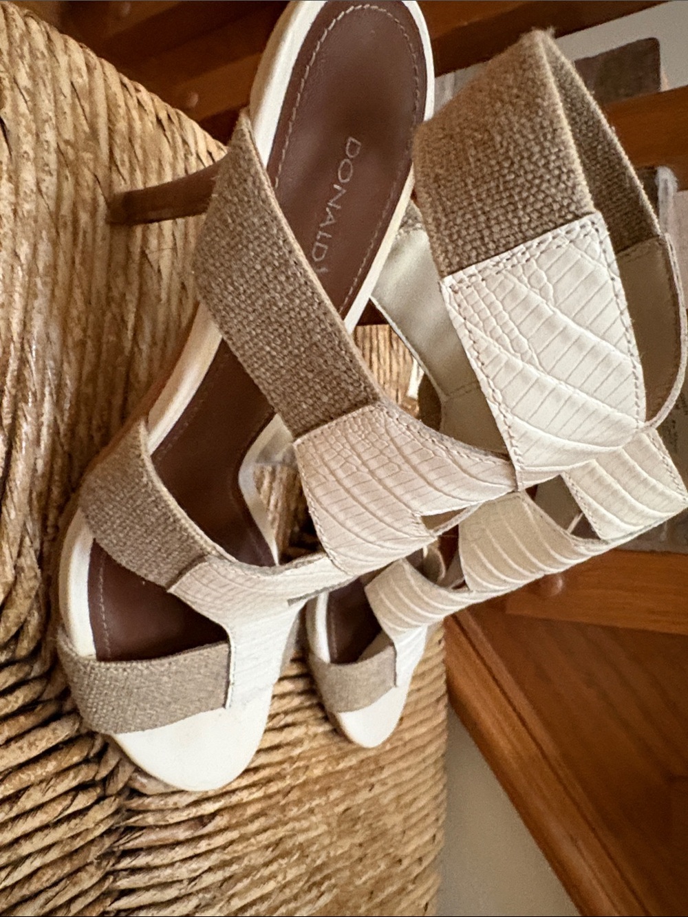 Donald J. Pliner Cream and Tan Textured Strappy Heels